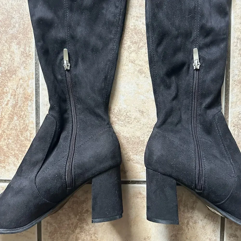 Marc Fisher Over the Knee Block Heeled Black Suede Stretch Boots Size 8‎